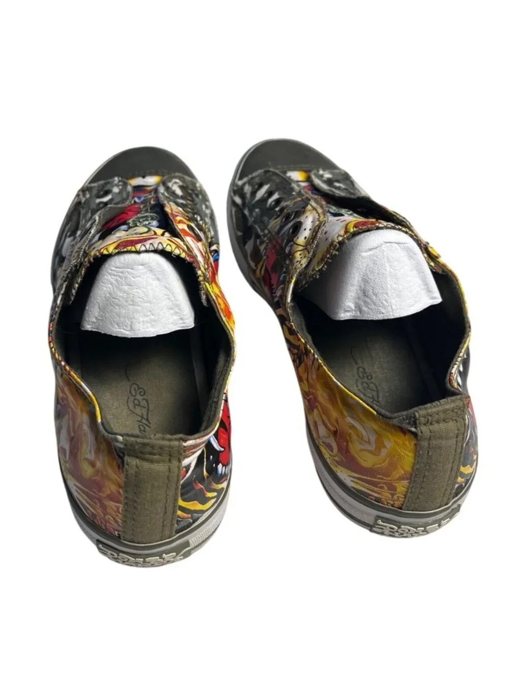 VTG Y2K Ed Hardy Tiger Tattoo Canvas Slip-On laceless Sneakers Mens 8 Womens 10